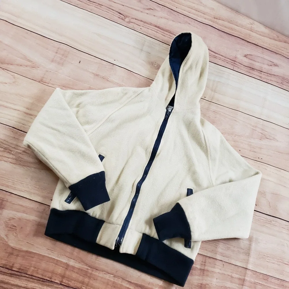 VINTAGE Woolrich Sweater‎ Youth Medium Off White Blue Zip Outdoor Fleece Boys * - Picture 2 of 10